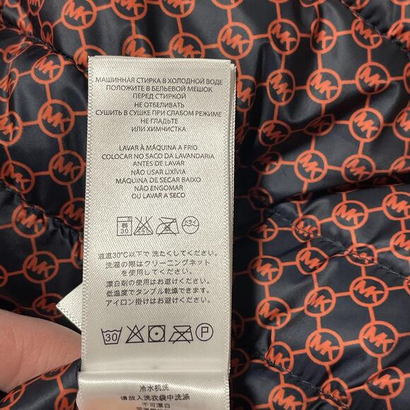 Michael Kors Vest Mens Medium Orange Navy Reversible Puffer Quilted MK Logo - Picture 16 of 16